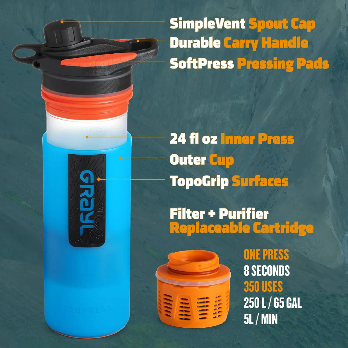 Grayl GeoPress® Purifier Bottle 710ml bali blue